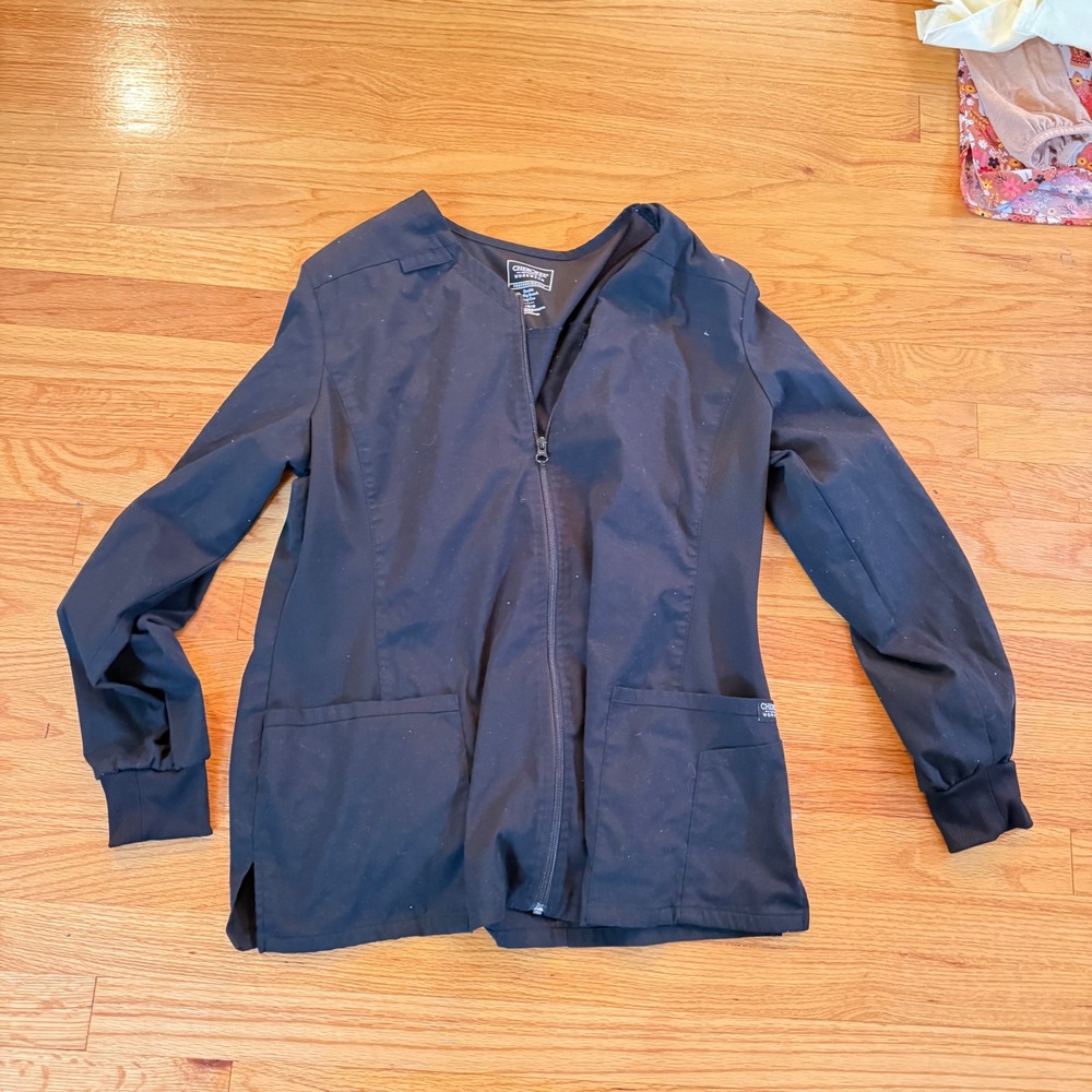 Cherokee Workwear Professionals Scrub Jacket Large Black Zip Front Stretch
